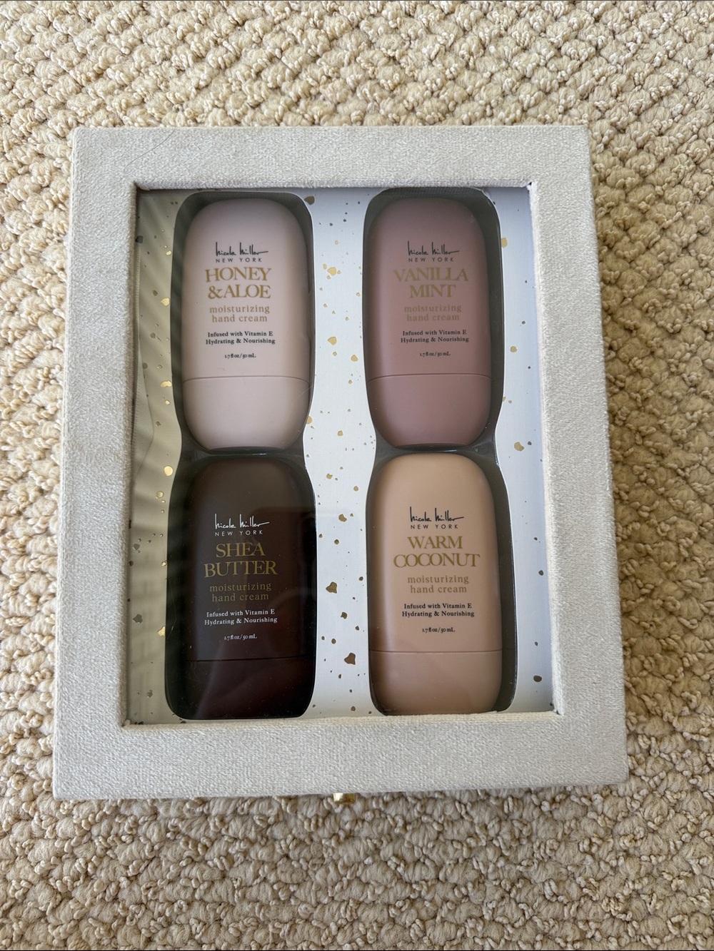 Nicole Miller Travel Hand Cream Quartet in Blush, Mauve, Beige & Brown